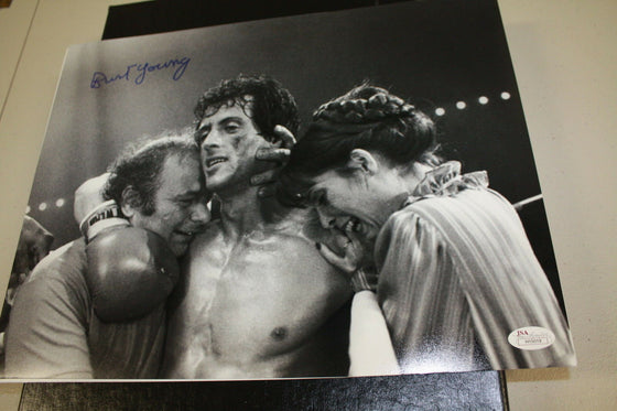 BURT YOUNG SIGNED ROCKY PHOTO 11X14 JSA CERTIFIED! W/STALLONE & SHIRE!