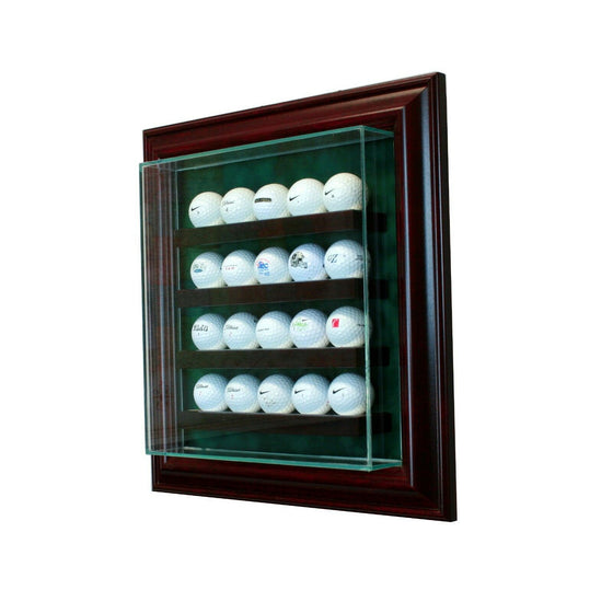 20 Golf Ball Cabinet Style Display Case Hinged Door Glass Suede Logo Golf Ball