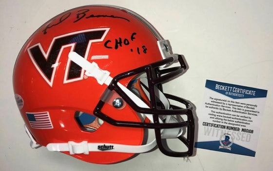 FRANK BEAMER SIGNED VIRGINIA TECH HOKIES ORANGE MINI HELMET BECKETT WITNESS COA - 757 Sports Collectibles