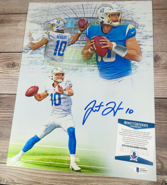 Justin Herbert Signed Auto Metallic 11x14 Photo Picture LA Chargers Beckett COA - 757 Sports Collectibles