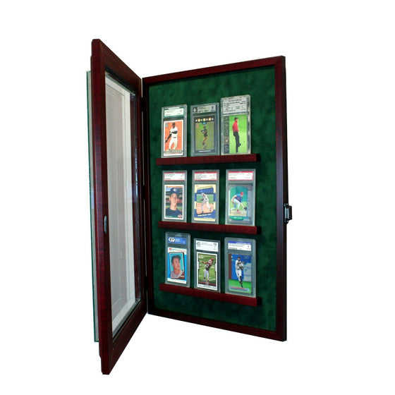 9 Graded Baseball Card Cabinet Style Display Case Hinged Door Glass Suede MLB