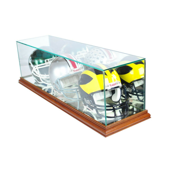 Triple Mini Helmet Glass Display Case NFL - Walnut Base - 757 Sports Collectibles