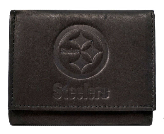 Pittsburgh Football Steelers Distressed Look Embossed Logo Black Leather Wallet