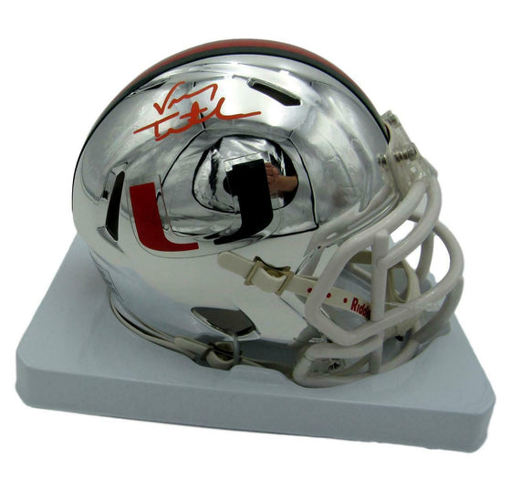 Vinny Testaverde Miami Hurricanes Signed Chrome Mini Helmet JSA - 757 Sports Collectibles