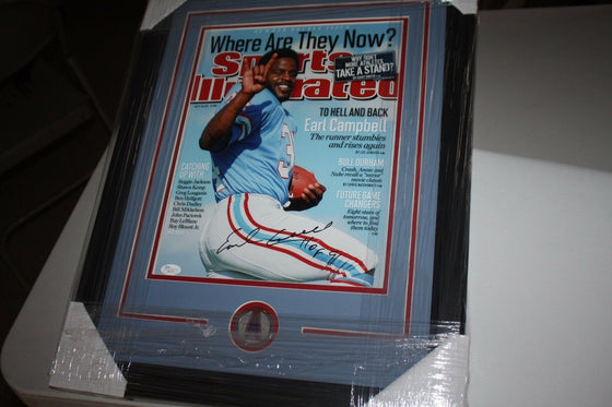 HOUSTON OILERS EARL CAMPBELL SIGNED FRAMED 11X14 PHOTO SI COVER HOF 1991 JSA