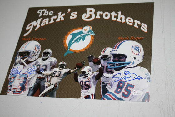 MIAMI DOLPHINS MARK DUPER & MARK CLAYTON DUAL SIGNED 11X14 PHOTO JSA WITNESS