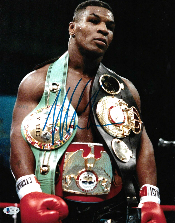 Mike Tyson Autographed 11x14 Boxing Photo with Belts Signed BAS Beckett COA - 757 Sports Collectibles