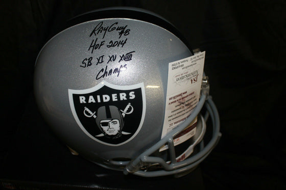 OAKLAND RAIDERS RAY GUY SIGNED F/S HELMET HOF 2014 3X SB CHAMPS JSA WITNESS! - 757 Sports Collectibles