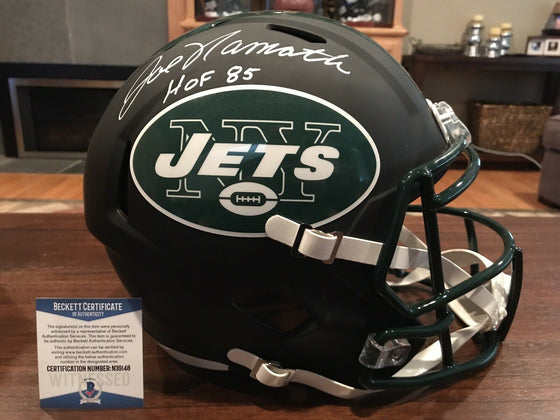 Joe Namath Signed New York Jets Full Size Black Matte Helmet HOF 85 Beckett GTSM