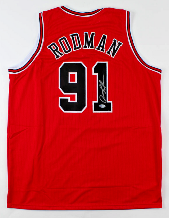 Chicago Dennis Rodman Signed Red Jersey Auto BAS Beckett COA - 757 Sports Collectibles