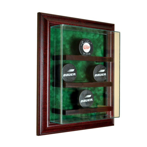 9 Puck Cabinet Style Display Case Nine Hockey Hinged Door Glass Suede NHL - 757 Sports Collectibles