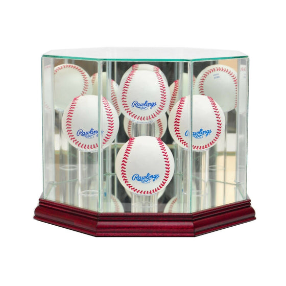 4 Ball Quad Glass Baseball Display Case MLB - Cherry Base - 757 Sports Collectibles