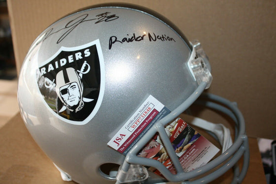 OAKLAND RAIDERS JOSH JACOBS #28 SIGNED RIDDELL F/S HELMET W/INSCRIP JSA WITNESS