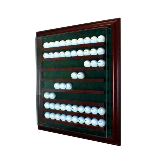 80 Golf Ball Cabinet Style Display Hinged Door Glass Suede Cherry with Green