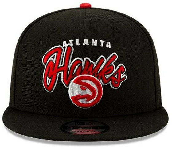 Atlanta Hawks New Era 9Fifty Retro Script Black Adjustable Snapback Hat - 757 Sports Collectibles