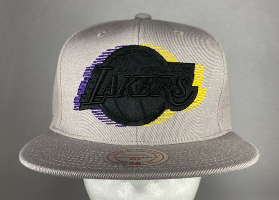 Mitchell and Ness NBA Los Angeles Lakers Grey Fade Snapback Hat, Cap, New