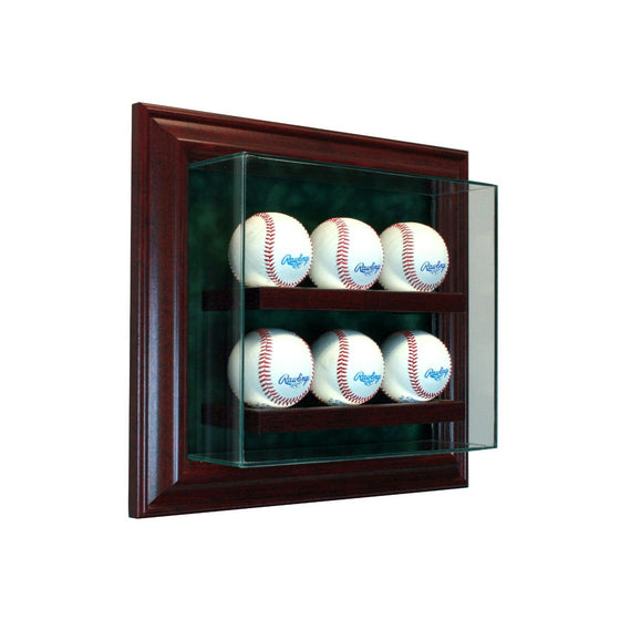 6 Baseball Cabinet Style Display Case Six Ball Hinged Door Glass Suede MLB