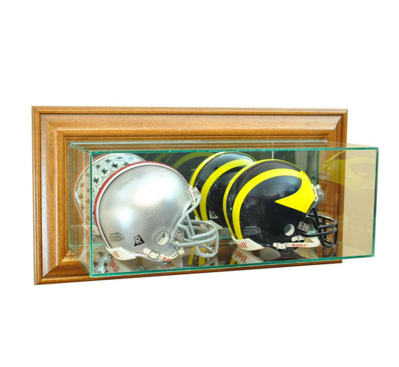 Wall Mounted Double Mini Helmet Display Case NFL NCAA Glass FREE SHIPPING UV