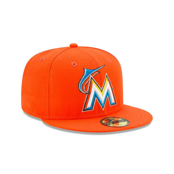 Miami Marlins 2017 MLB New Era Authentic On-Field Road 59FIFTY Fitted Hat-Orange - 757 Sports Collectibles