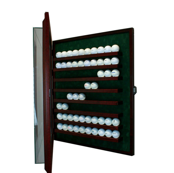 80 Golf Ball Cabinet Style Display Hinged Door Glass Suede Cherry with Green