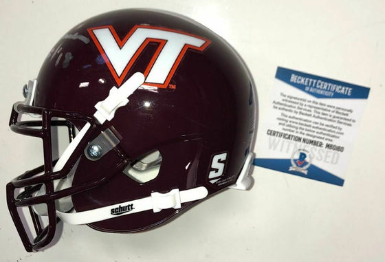 FRANK BEAMER SIGNED VIRGINIA TECH HOKIES MAROON MINI HELMET BECKETT WITNESS COA - 757 Sports Collectibles