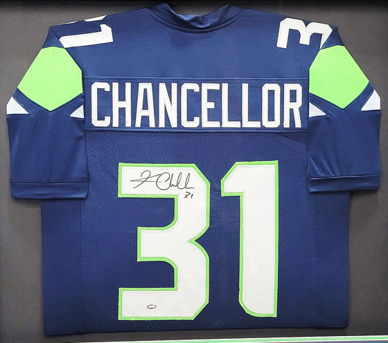 SEATTLE SEAHAWKS KAM CHANCELLOR AUTOGRAPHED FRAMED BLUE JERSEY MCS HOLO 202407 - 757 Sports Collectibles