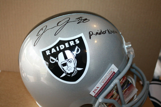 OAKLAND RAIDERS JOSH JACOBS #28 SIGNED RIDDELL F/S HELMET W/INSCRIP JSA WITNESS