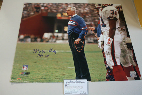 BUFFALO BILLS MARV LEVY SIGNED 16X20 PHOTO HOF 2001 4X AFC CHAMPS LEAF CERTIFIED