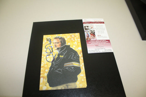 PITTSBURGH STEELERS CHUCK NOLL SIGNED GOAL LINE ART CARD HOF JSA