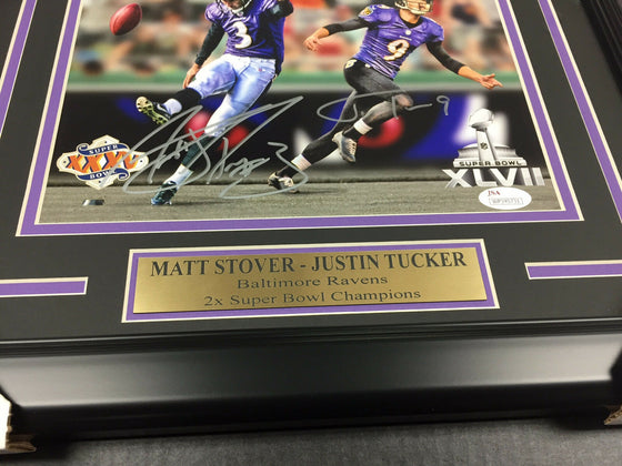 JUSTIN TUCKER MATT STOVER AUTOGRAPHED 8X10 PHOTO BALTIMORE RAVENS FRAMED JSA COA