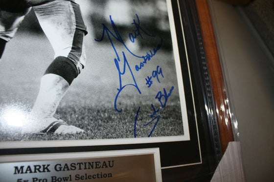 NEW YORK JETS MARK GASTINEAU #99 SIGNED FRAMED 11X14 PHOTO JSA SACK EXCHANGE