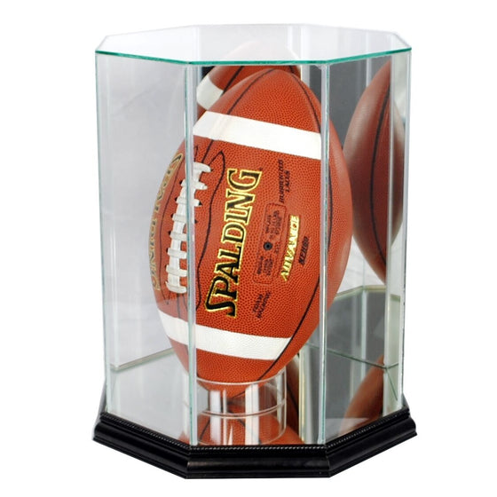 99% UV Blocking - Full Size Glass Upright Football Display Case NFL NCAA - Black Base - Museum Conservation Grade - 757 Sports Collectibles