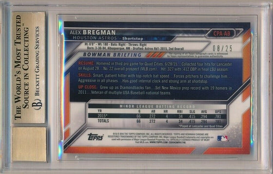 ALEX BREGMAN 2016 BOWMAN CHROME RC ORANGE REFRACTOR AUTO SP #/25 BGS 9.5 GEM 10