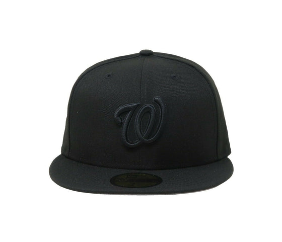 New Era 59Fifty Hat MLB Washington Nationals Mens Fitted Black On Black 5950 Cap - 757 Sports Collectibles