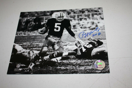 GREEN BAY PACKERS PAUL HORNUNG SIGNED 8X10 PHOTO HOF 1986 B/W ACTION POSE