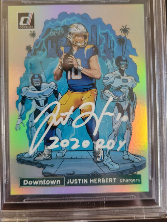 Justin Herbert Signed Panini Donruss Downtown Rookie Card "2020 ROY" BAS - 757 Sports Collectibles