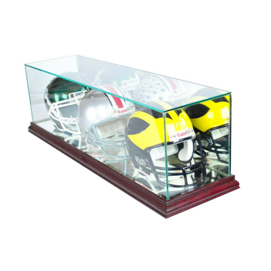 Triple Mini Helmet Glass Display Case NFL Cherry Base - 757 Sports Collectibles