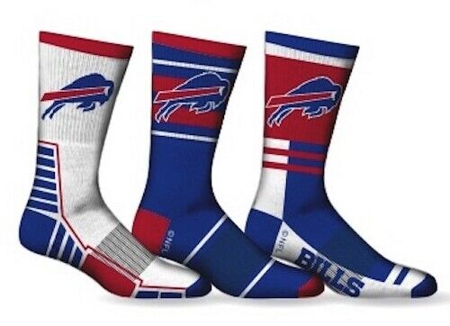 Buffalo Bills Socks 3 Pack Crew Length NFL Football Men Shoe Sz 7-12 - 757 Sports Collectibles