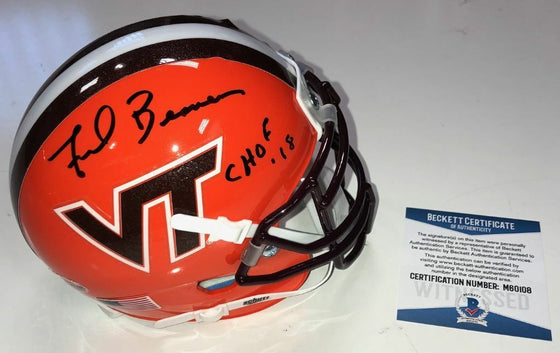 FRANK BEAMER SIGNED VIRGINIA TECH HOKIES ORANGE MINI HELMET BECKETT WITNESS COA - 757 Sports Collectibles