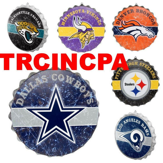 NFL Metal Distressed Bottle Cap Wall Sign-Pick Your Team- Free Shipping