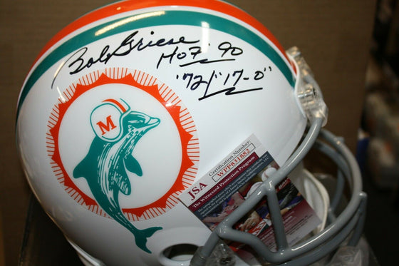 MIAMI DOLPHINS BOB GRIESE#12 SIGNED F/S RIDDELL HELMET "HOF 90" & 1972 17-0 JSA - 757 Sports Collectibles