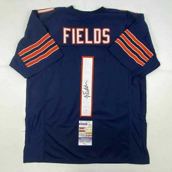 Chicago Bears JUSTIN FIELDS Signed Autograph Blue Football Jersey JSA COA - 757 Sports Collectibles