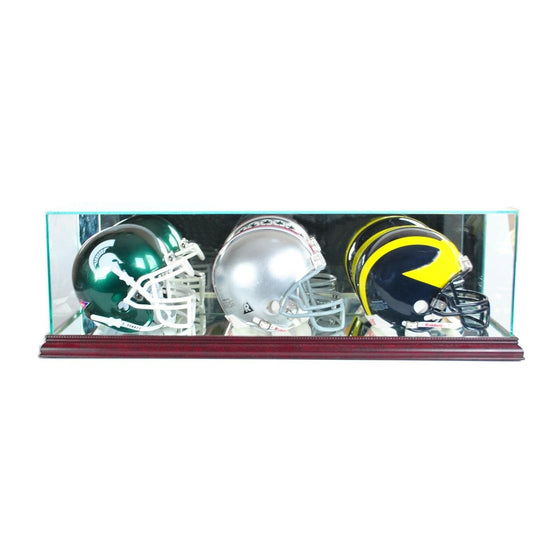 Triple Mini Helmet Glass Display Case NFL Cherry Base - 757 Sports Collectibles