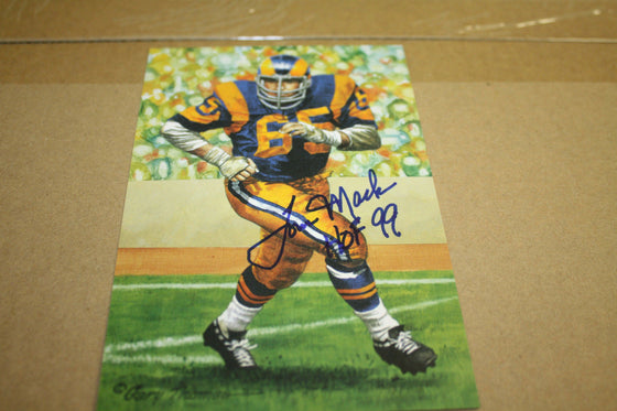 LA RAMS TOM MACK SIGNED GOAL LINE ART CARD HOF 1999