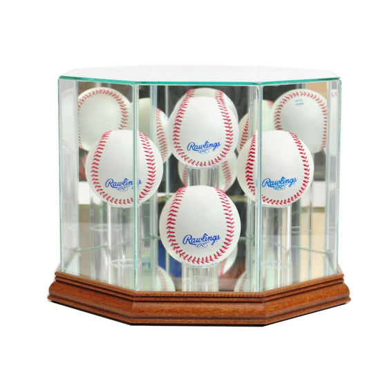 4 Ball Quad Glass Baseball Display Case MLB - Walnut Base - 757 Sports Collectibles