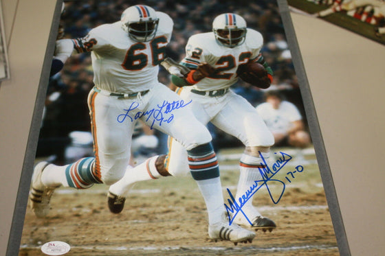 MIAMI DOLPHINS LARRY LITTLE & MERCURY MORRIS DUAL SIGNED 11X14 JSA!