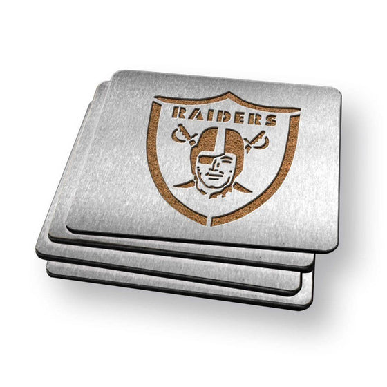 Las Vegas Oakland Raiders Boaster Set of 4 Stainless Steel Cork Backed Coasters - 757 Sports Collectibles