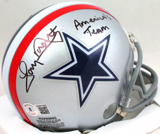 Tony Dorsett Autographed Dallas Cowboys 1976 Mini Helmet w inscription - Beckett W Holo - 757 Sports Collectibles