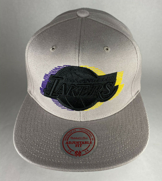 Mitchell and Ness NBA Los Angeles Lakers Grey Fade Snapback Hat, Cap, New