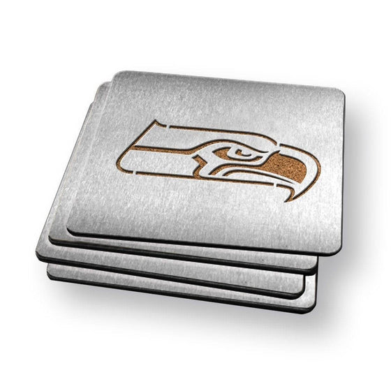 Seattle Seahawks Boaster Set of 4 Stainless Steel Cork Backed Coasters - 757 Sports Collectibles